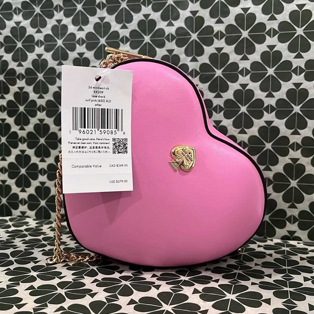 ♠️kate spade Love Shack 3D Mini Heart Crossbody, Surf Pink NWT - Picture 13 of 14
